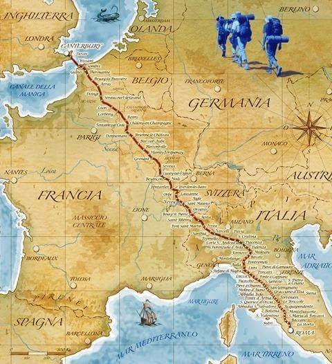 oude routekaart van de Via Francigena
