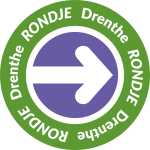 Logo featuring the text 'RONDJE Drenthe' in a circular design with a purple arrow pointing right.
