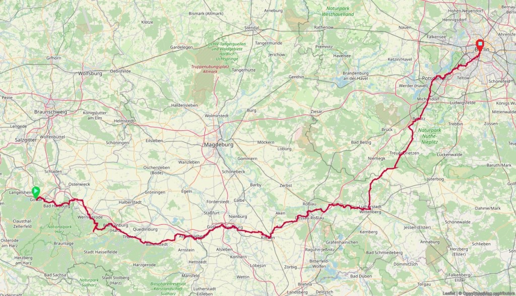 routeoverzicht vanaf Goslar naar Berlijn