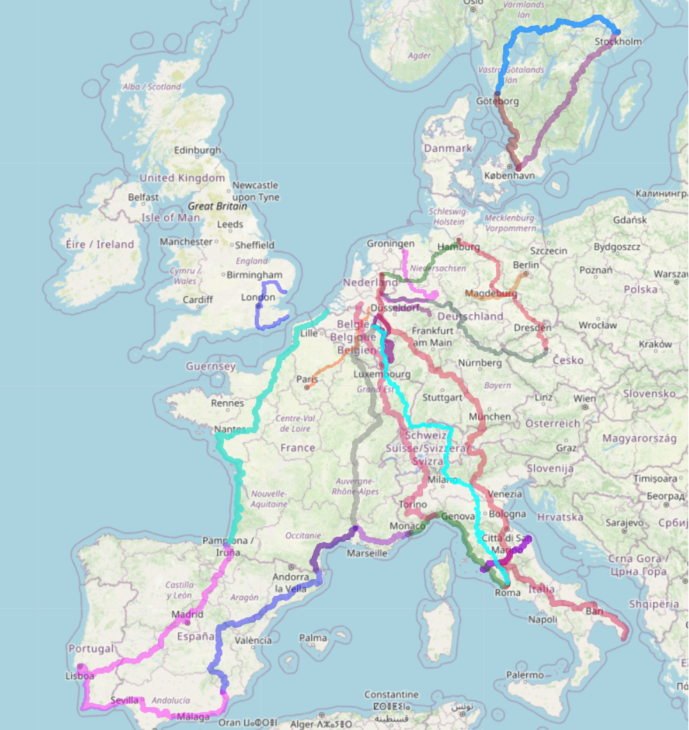 overzicht van alle fietstochten binnen Europa