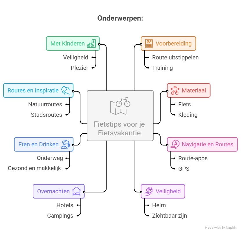 visual mindmap met onderwerpen Fietstips voor je fietsvakantie